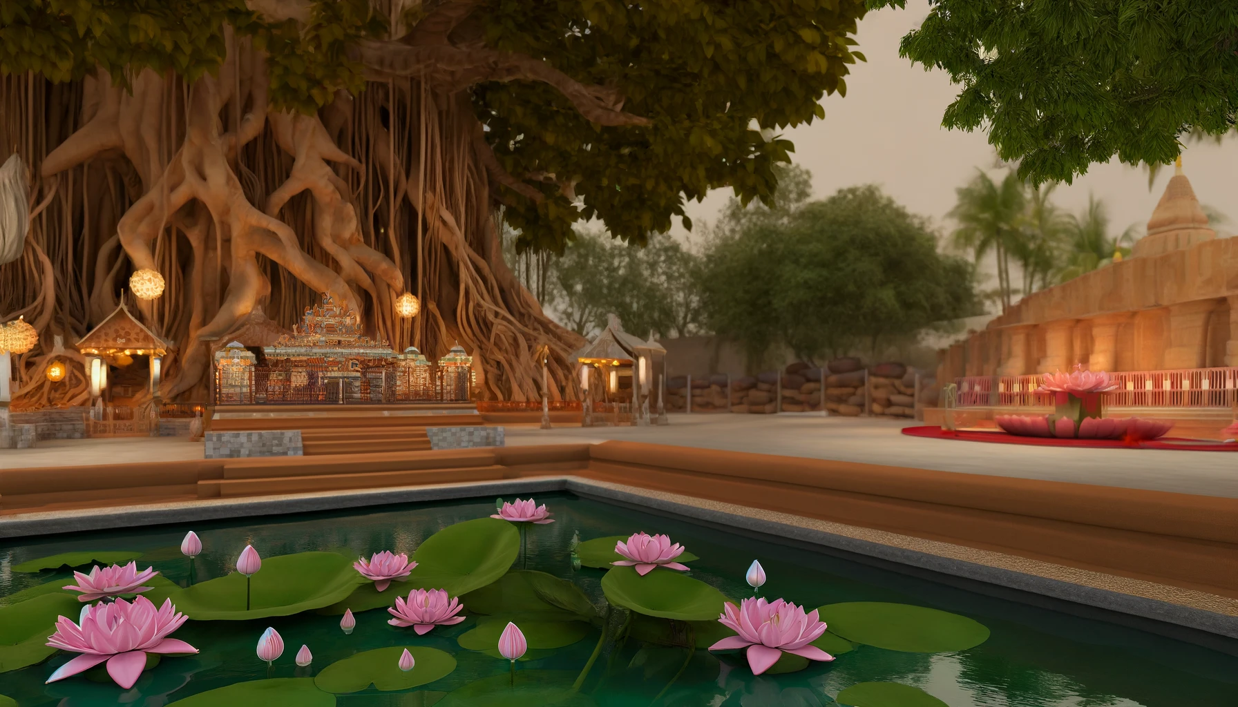 the cultural heritage of India, focusing on the sacred lotus and the banyan tree
