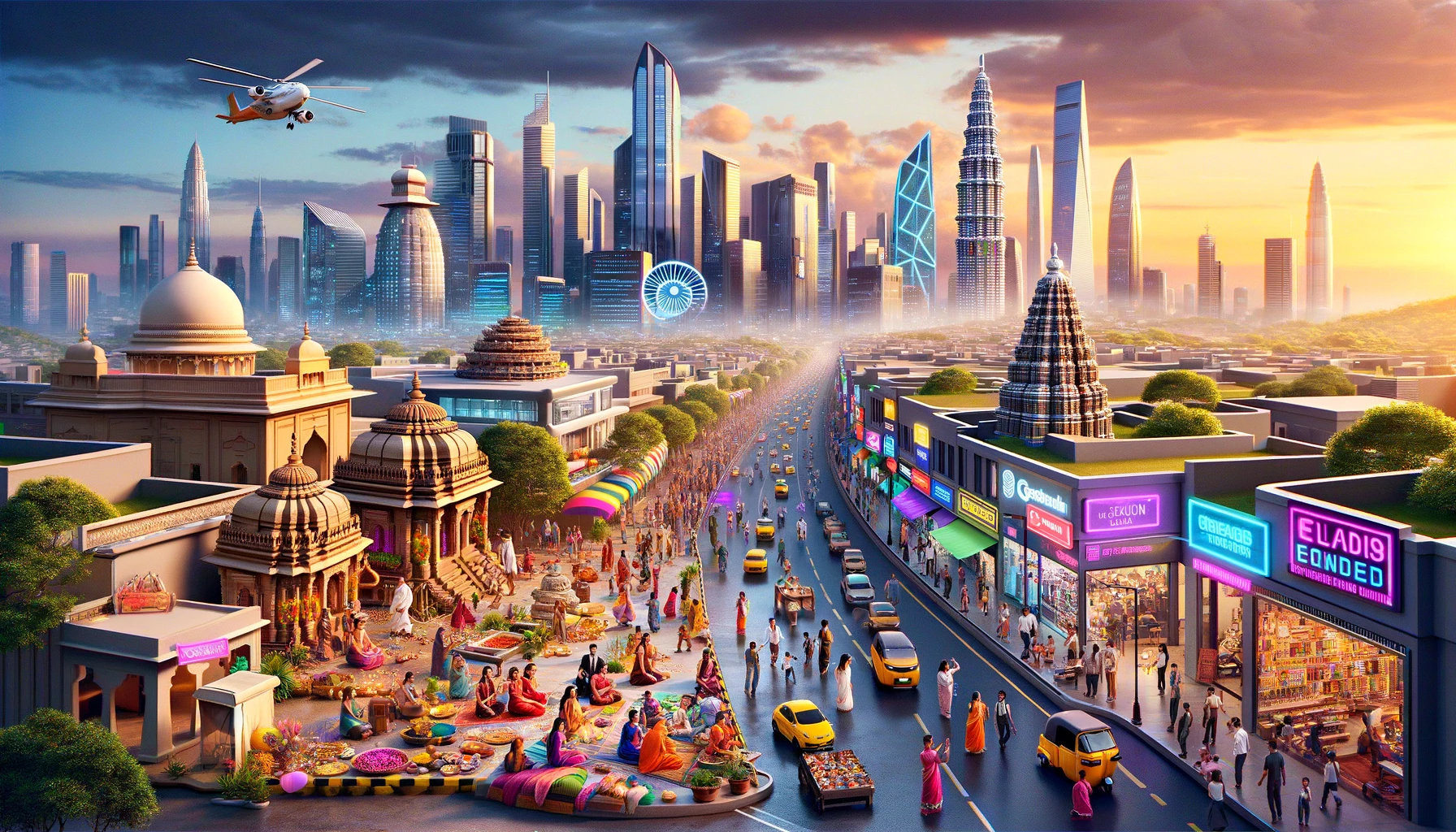 essence of India's diversity and dynamism, blending modern advancements with traditional elements